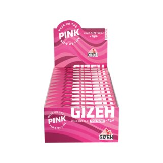 GIZEH KingSize Slim +Tips - Pink (26 x 34Stk)