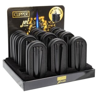 Clipper Feuerzeug Jetflame Blue Metal Matt - Black (1 x 12Stk)