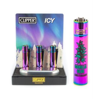Clipper Feuerzeug Jetflame Blue Metal Icy - Amsterdam Gorilla Glue (1 x 12Stk)