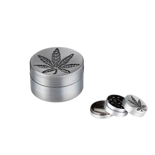 Dreamliner Grinder Alu 40mm - 3Parts Hemp Leaf Silver (1 Stk)