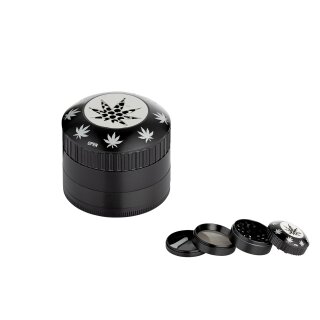 SuperHeroes Grinder Alu 50mm - 4Parts Hemp Leaf Black (1 Stk)